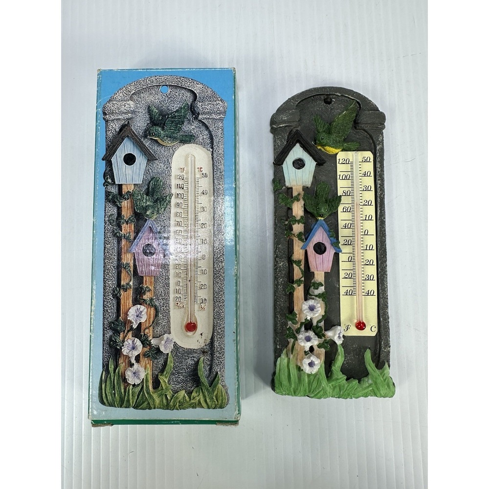 VTG giftco Inc Wall Thermometer Birds Birdhouse 2.75 x 7.5" Resin Spring  Summer